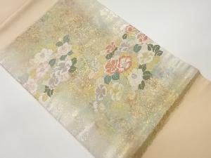 引箔花輪模様織出し開き名古屋帯（額縁仕立て）